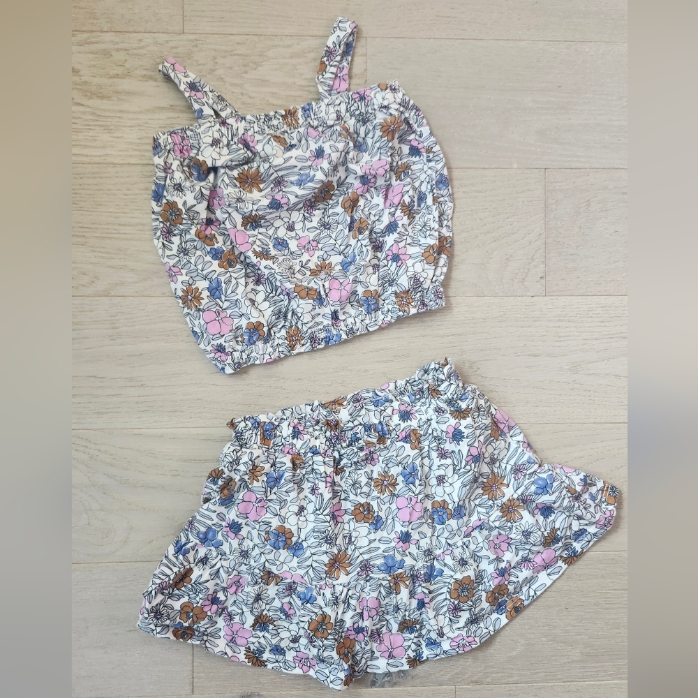Carter's Girl's Floral Ruffle Skirt And Top Set 4T